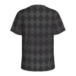 Black And Grey Argyle Pattern Print Men's Sports T-Shirt