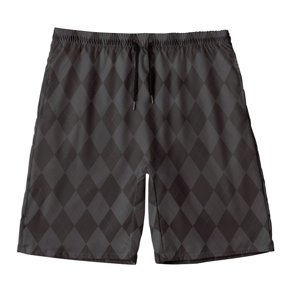 Black And Grey Argyle Pattern Print Men's Swim Trunks