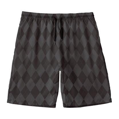 Black And Grey Argyle Pattern Print Men's Swim Trunks