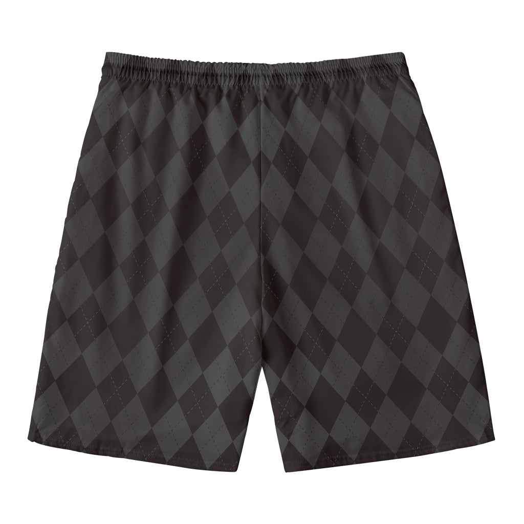 Black And Grey Argyle Pattern Print Men's Swim Trunks