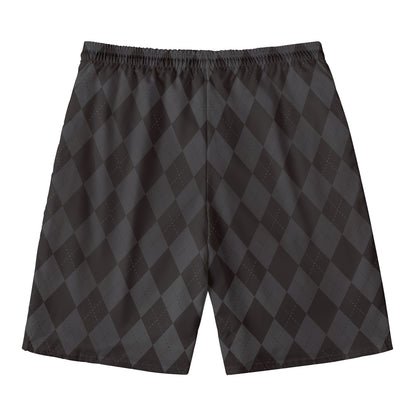 Black And Grey Argyle Pattern Print Men's Swim Trunks