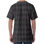 Black And Grey Argyle Pattern Print Men's Velvet T-Shirt