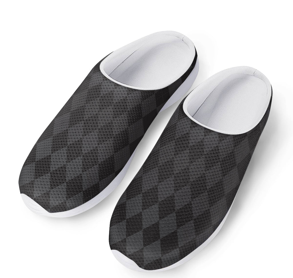 Black And Grey Argyle Pattern Print Mesh Casual Shoes