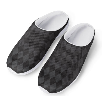 Black And Grey Argyle Pattern Print Mesh Casual Shoes