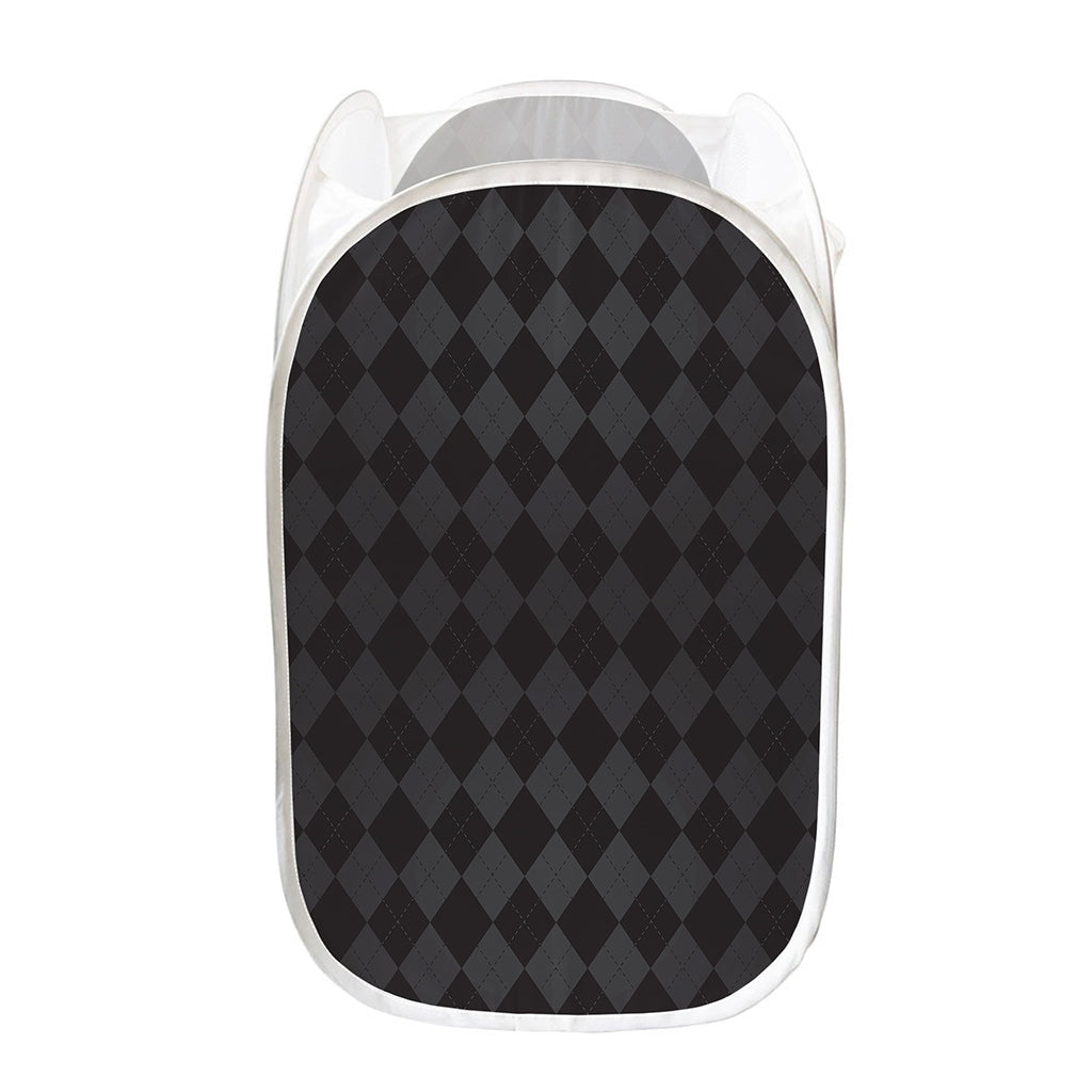 Black And Grey Argyle Pattern Print Mesh Laundry Hamper