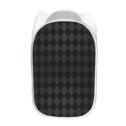 Black And Grey Argyle Pattern Print Mesh Laundry Hamper