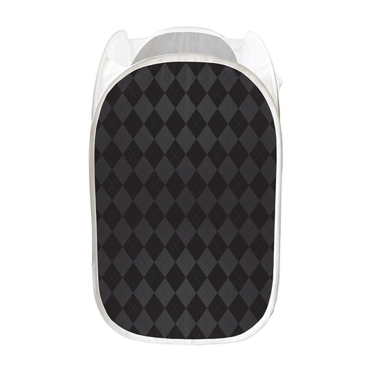 Black And Grey Argyle Pattern Print Mesh Laundry Hamper
