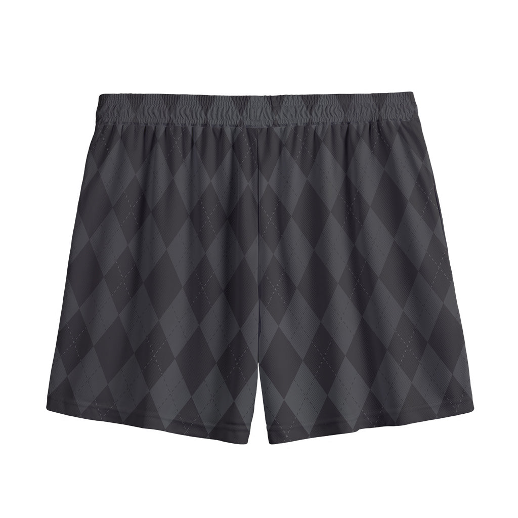 Black And Grey Argyle Pattern Print Mesh Shorts