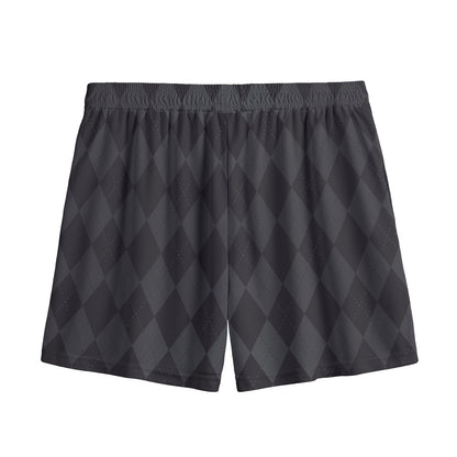 Black And Grey Argyle Pattern Print Mesh Shorts