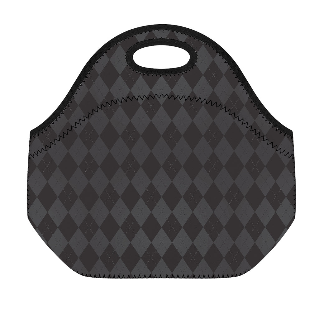 Black And Grey Argyle Pattern Print Neoprene Lunch Bag