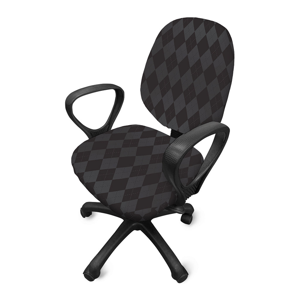 Black And Grey Argyle Pattern Print Office Chair Cover