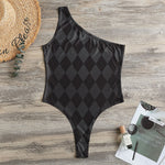 Black And Grey Argyle Pattern Print One Shoulder Bodysuit