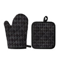Black And Grey Argyle Pattern Print Oven Mitt And Pot Holder Set