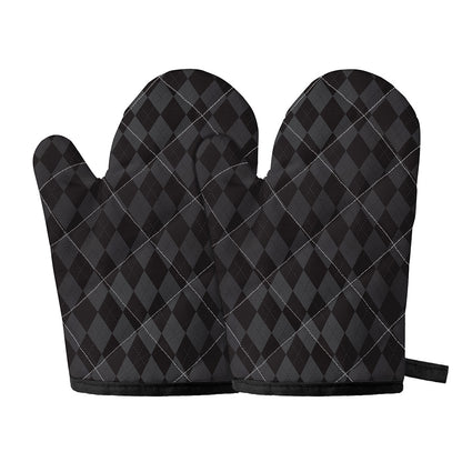 Black And Grey Argyle Pattern Print Oven Mitts
