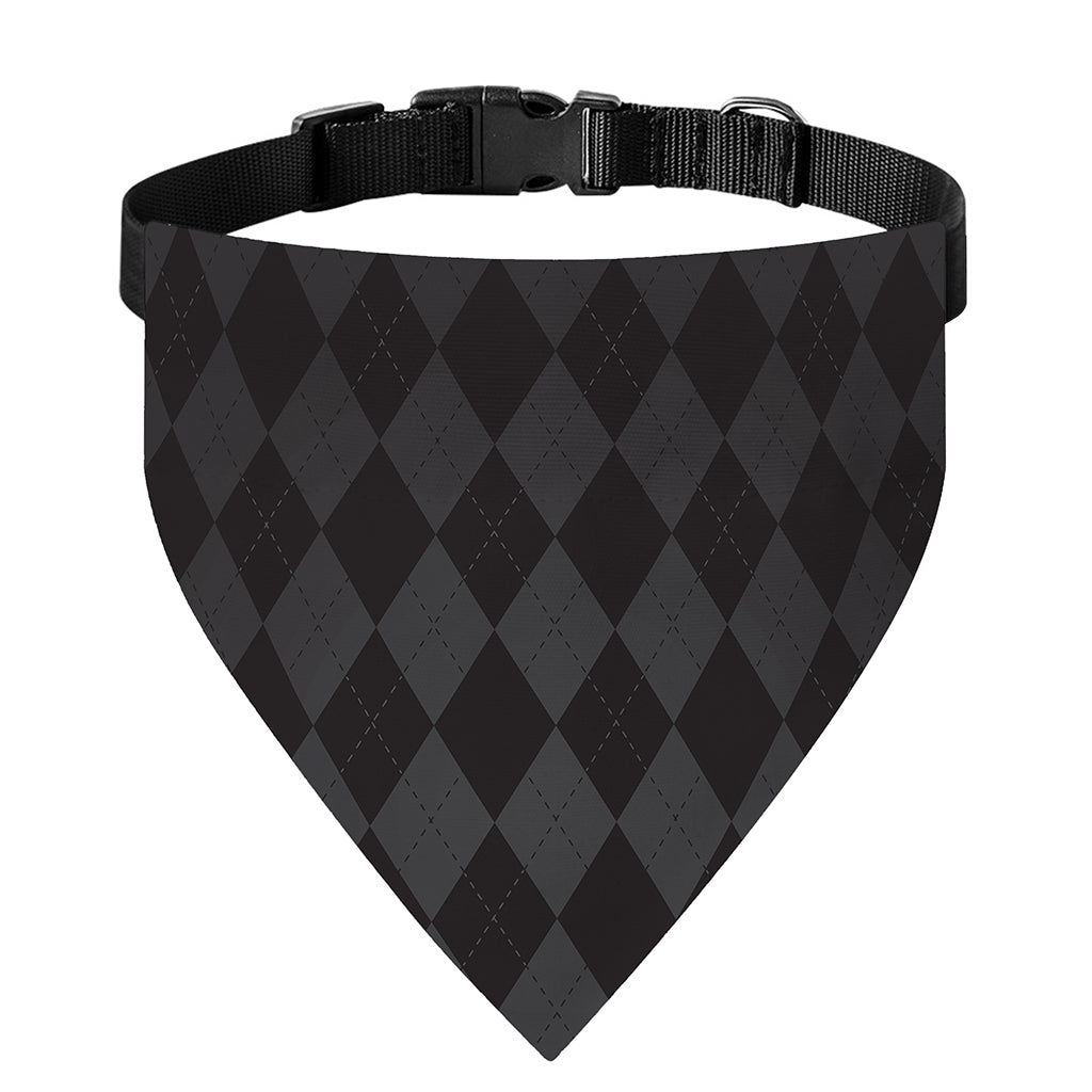 Black And Grey Argyle Pattern Print Over The Collar Dog Bandana