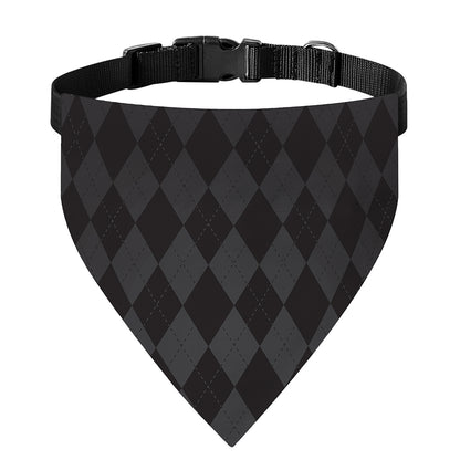 Black And Grey Argyle Pattern Print Over The Collar Dog Bandana