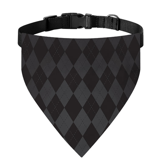 Black And Grey Argyle Pattern Print Over The Collar Dog Bandana