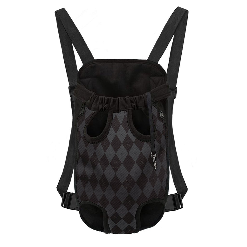 Black And Grey Argyle Pattern Print Pet Carrier Backpack
