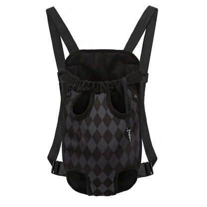 Black And Grey Argyle Pattern Print Pet Carrier Backpack