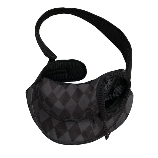 Black And Grey Argyle Pattern Print Pet Sling Carrier