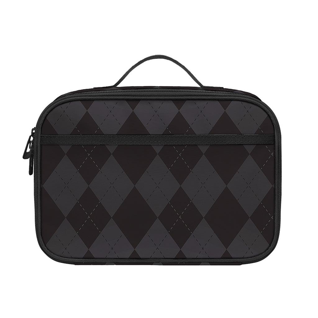 Black And Grey Argyle Pattern Print Portable Lunch Bag