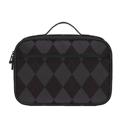 Black And Grey Argyle Pattern Print Portable Lunch Bag