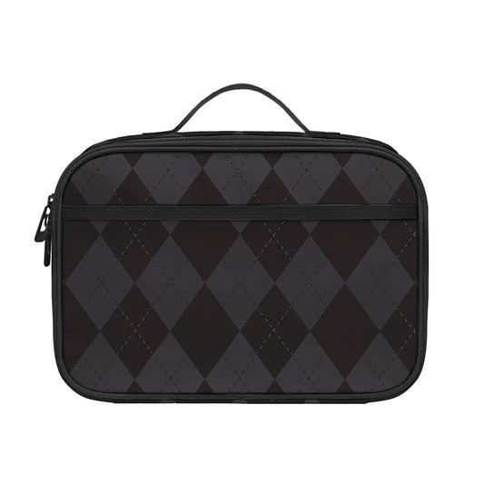 Black And Grey Argyle Pattern Print Portable Lunch Bag