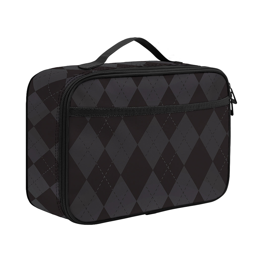 Black And Grey Argyle Pattern Print Portable Lunch Bag