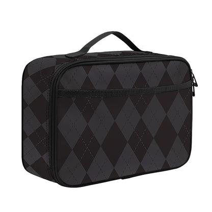 Black And Grey Argyle Pattern Print Portable Lunch Bag