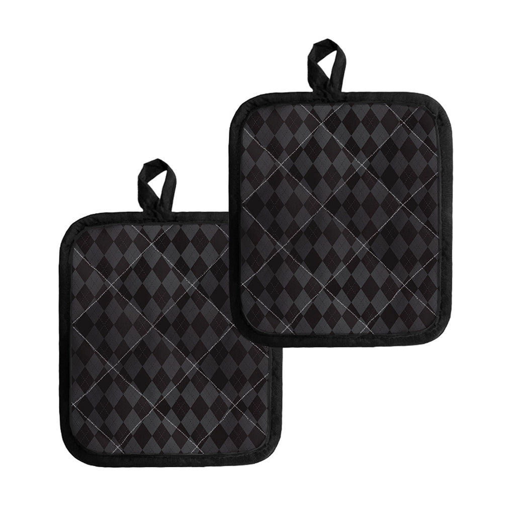 Black And Grey Argyle Pattern Print Pot Holders