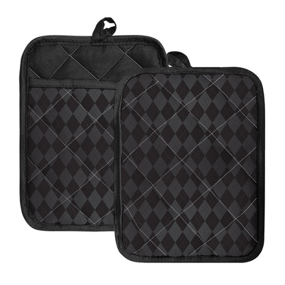 Black And Grey Argyle Pattern Print Pot Holders With Pocket
