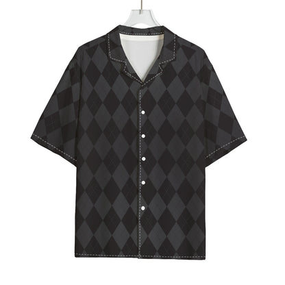 Black And Grey Argyle Pattern Print Rayon Hawaiian Shirt