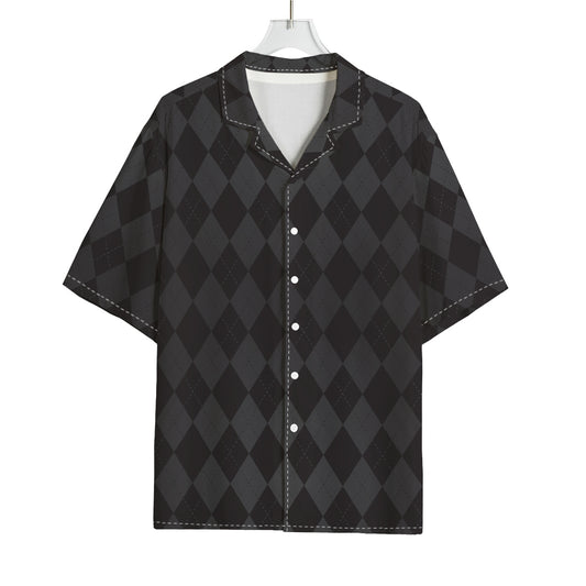 Black And Grey Argyle Pattern Print Rayon Hawaiian Shirt