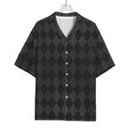 Black And Grey Argyle Pattern Print Rayon Hawaiian Shirt