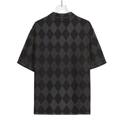 Black And Grey Argyle Pattern Print Rayon Hawaiian Shirt