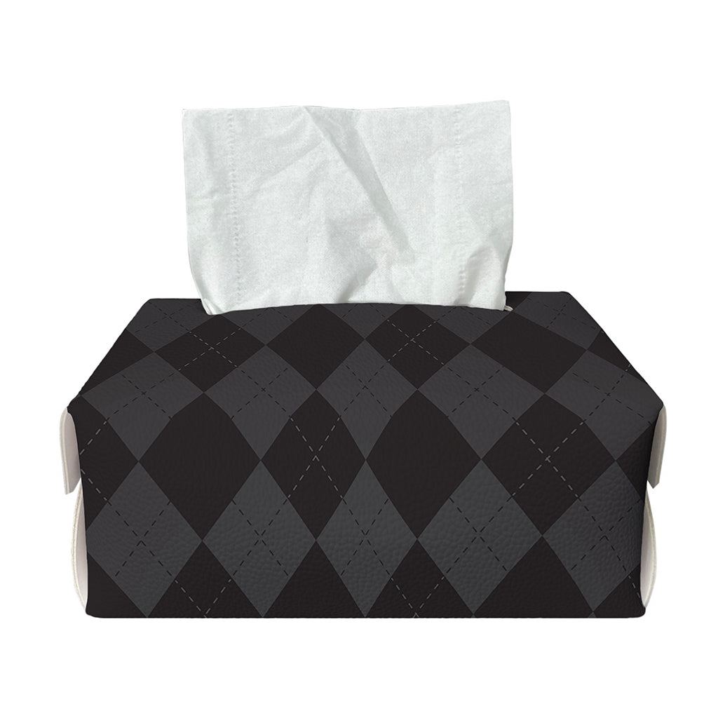Black And Grey Argyle Pattern Print Rectangle Tissue Box Cover