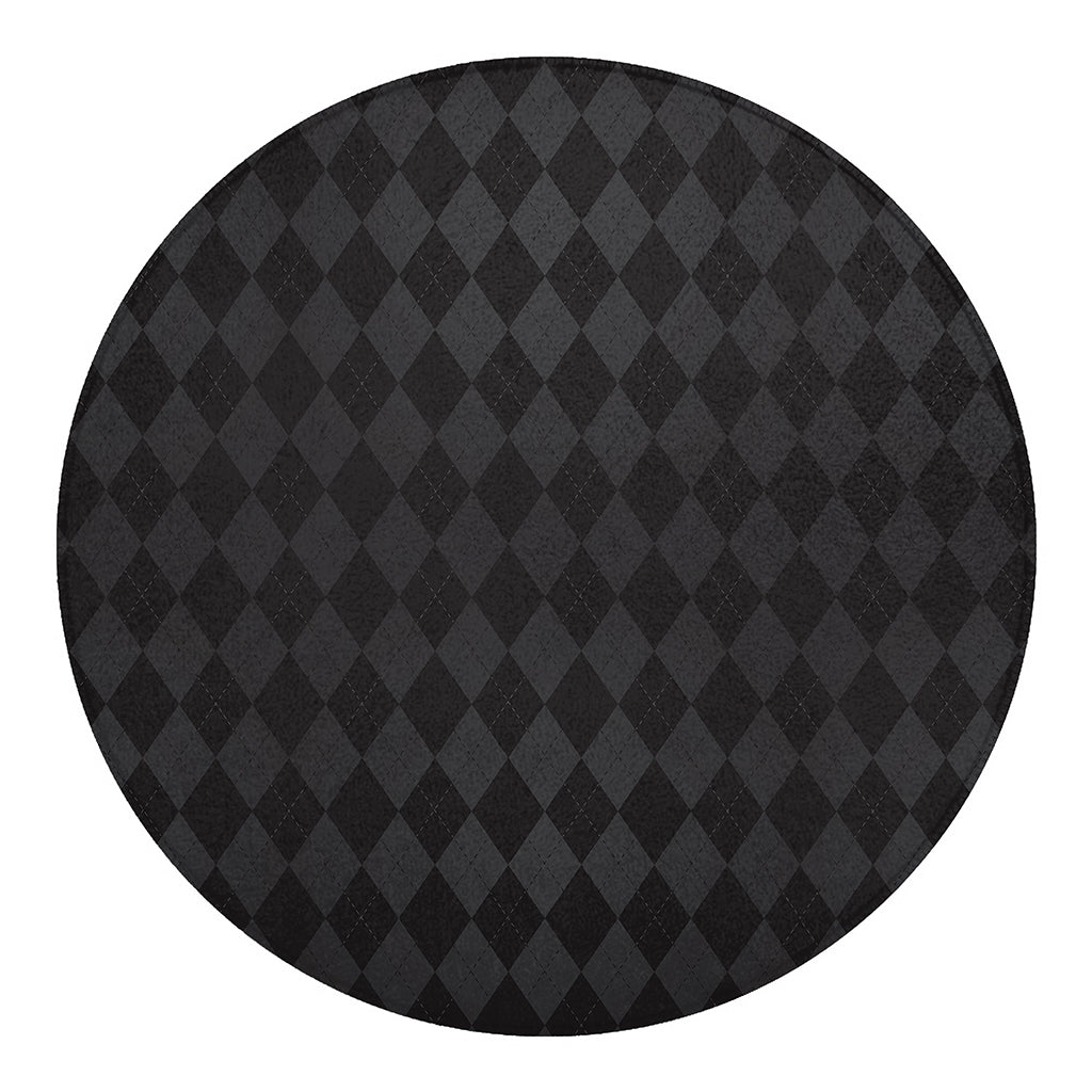 Black And Grey Argyle Pattern Print Round Blanket