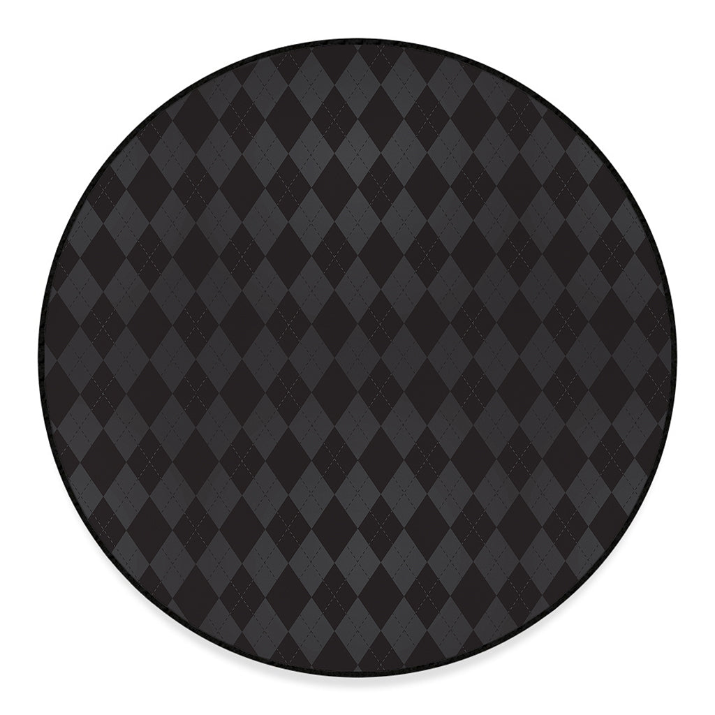 Black And Grey Argyle Pattern Print Round Floor Mat