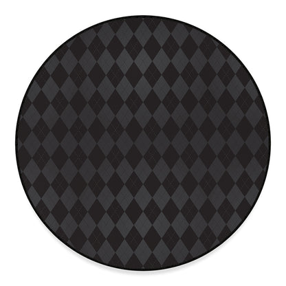 Black And Grey Argyle Pattern Print Round Floor Mat