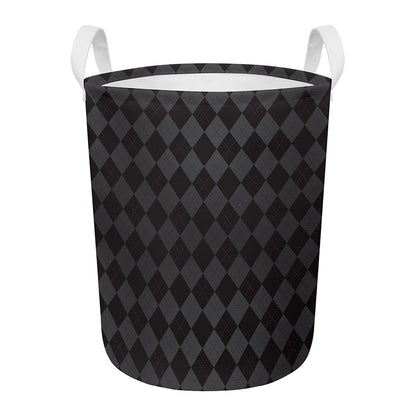Black And Grey Argyle Pattern Print Round Laundry Basket