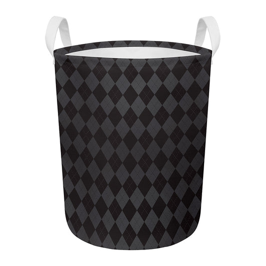 Black And Grey Argyle Pattern Print Round Laundry Basket