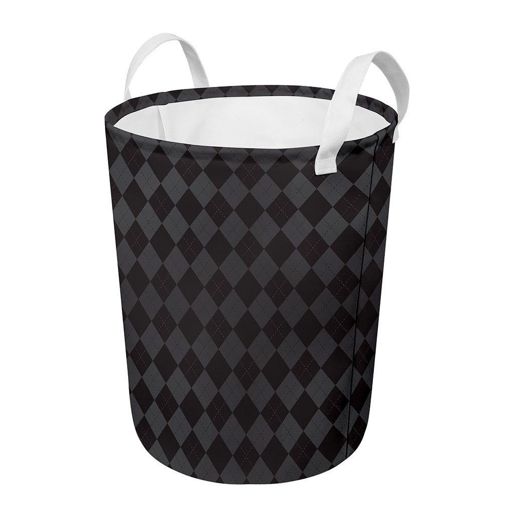 Black And Grey Argyle Pattern Print Round Laundry Basket