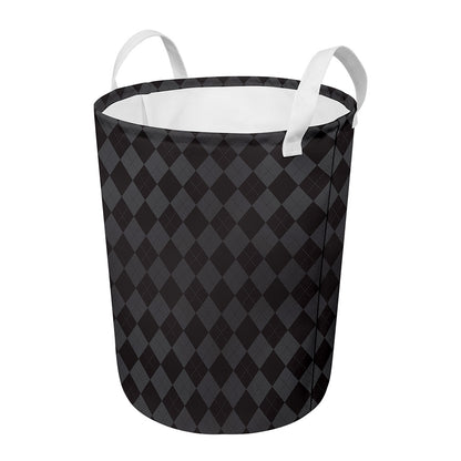 Black And Grey Argyle Pattern Print Round Laundry Basket