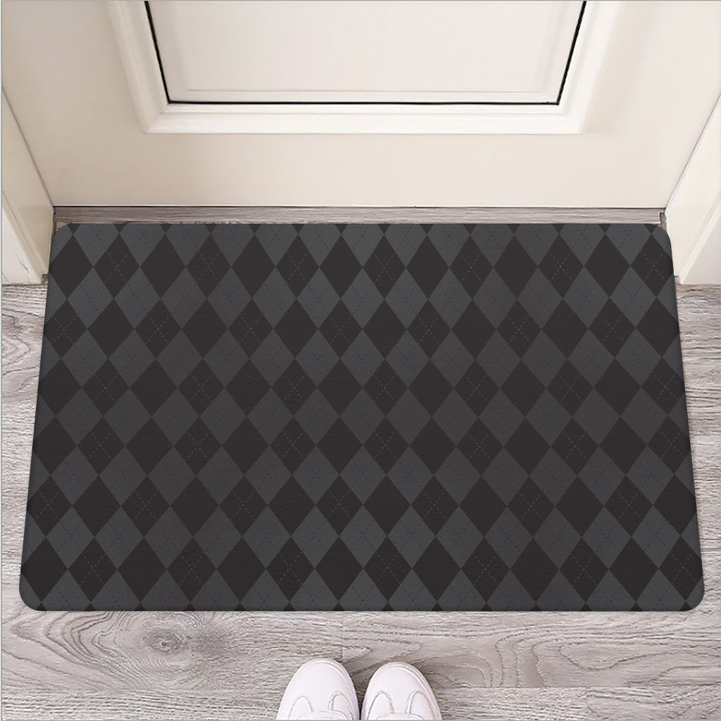 Black And Grey Argyle Pattern Print Rubber Doormat