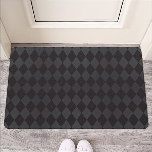 Black And Grey Argyle Pattern Print Rubber Doormat