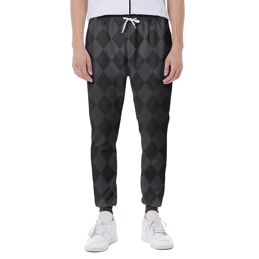 Black And Grey Argyle Pattern Print Scuba Joggers