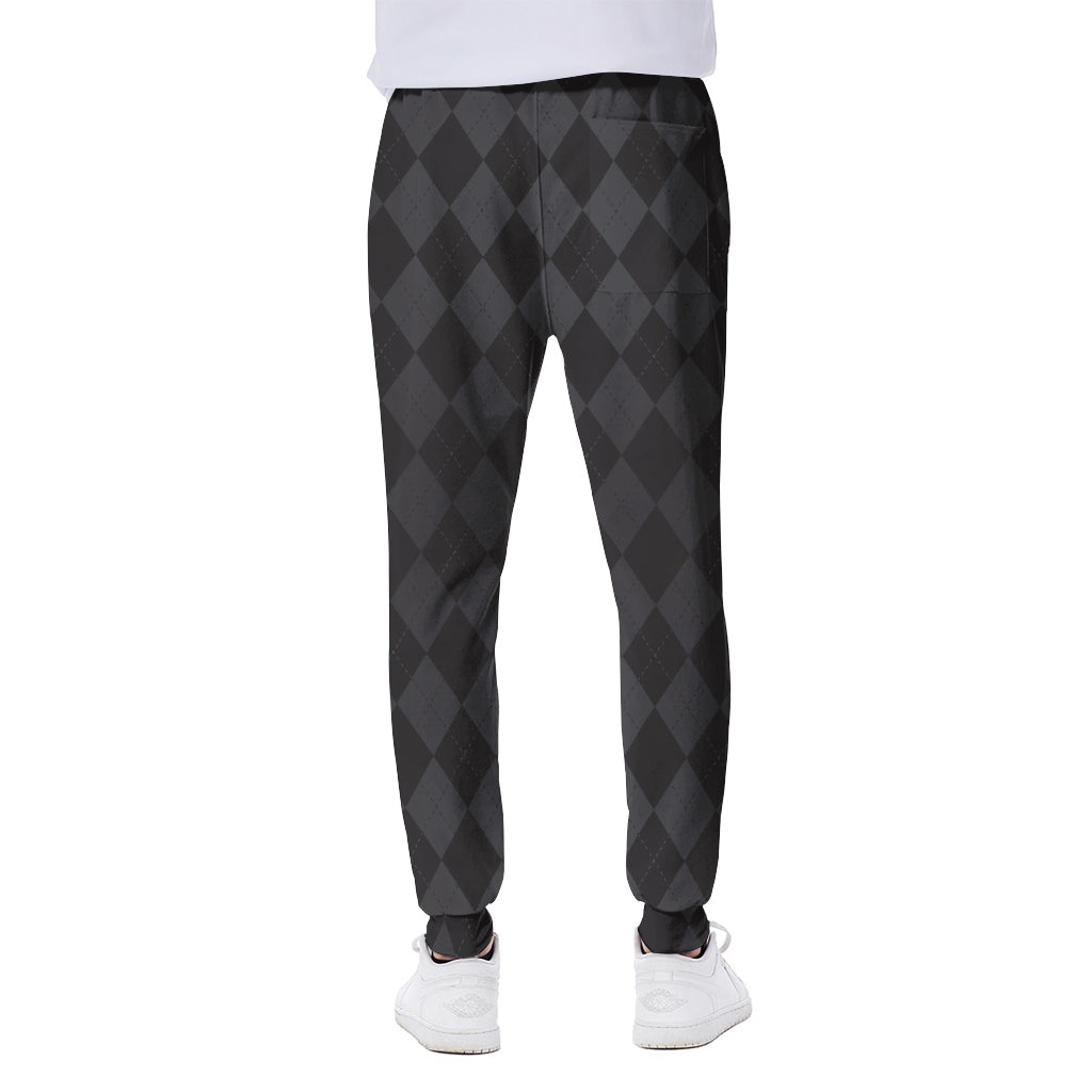 Black And Grey Argyle Pattern Print Scuba Joggers