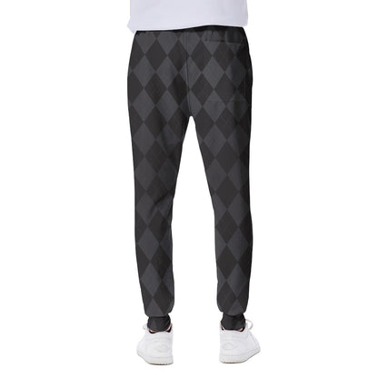 Black And Grey Argyle Pattern Print Scuba Joggers