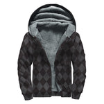 Black And Grey Argyle Pattern Print Sherpa Lined Zip Up Hoodie