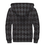 Black And Grey Argyle Pattern Print Sherpa Lined Zip Up Hoodie